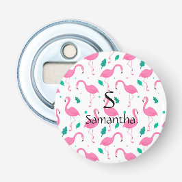 Flamingo patroon Monogram en Naam Aangepast Button Flesopener