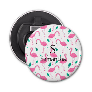 Flamingo patroon Monogram en Naam Aangepast Button Flesopener