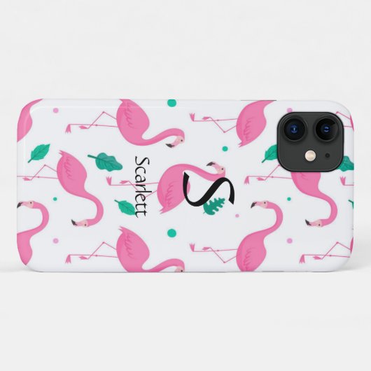Flamingo patroon Monogram en Naam Aangepast Case-Mate iPhone Case (Achterkant (horizontaal))