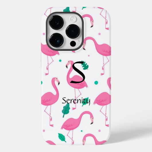 Flamingo patroon Monogram en Naam Aangepast Case-Mate iPhone Case (Achterkant)