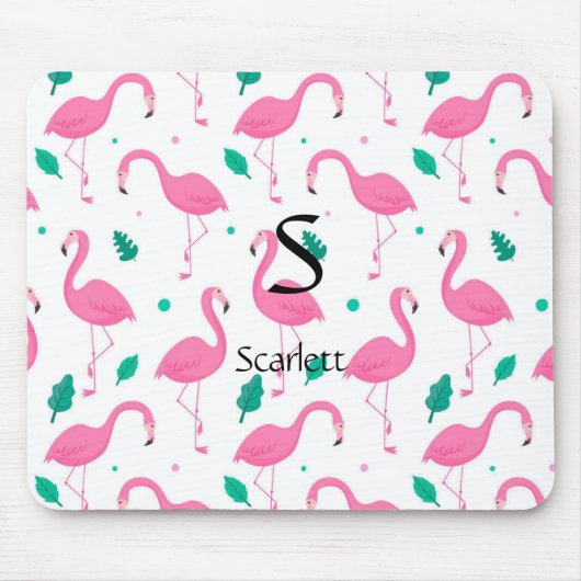 Flamingo patroon Monogram en Naam Aangepast Muismat (Voorkant)