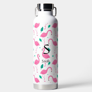 Flamingo patroon Monogram en Naam Aangepast Waterfles