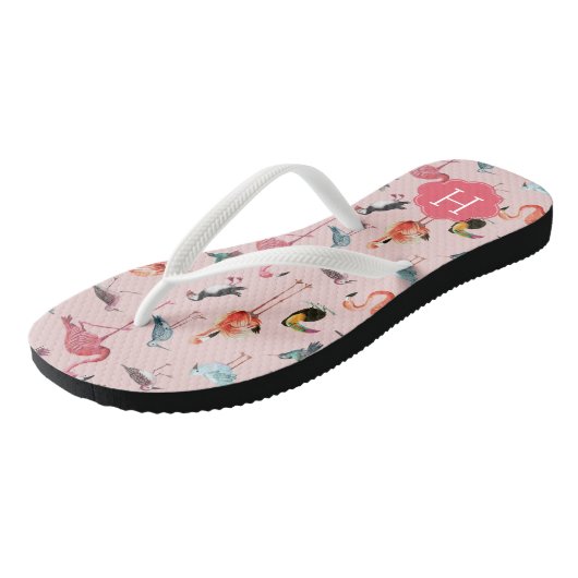 Flamingo patroon Monogram | TEENSLIPPERS (Schuin)