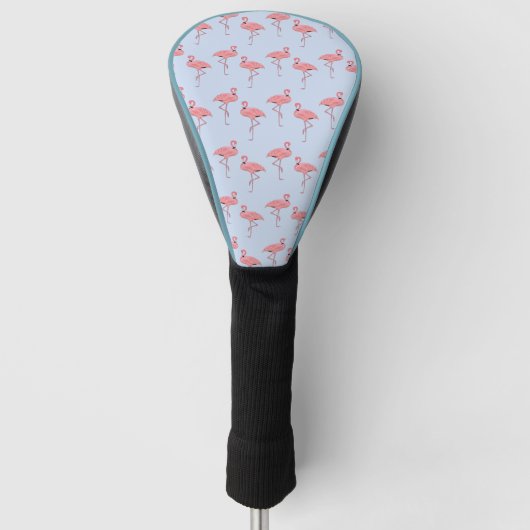 Flamingo Patroon op Hemelblauwe Golf Head Cover (Voorkant)