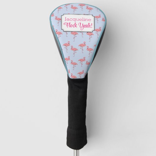 Flamingo patroon op Sky Blue Golf Head Hoesje Golfheadcover (Voorkant)