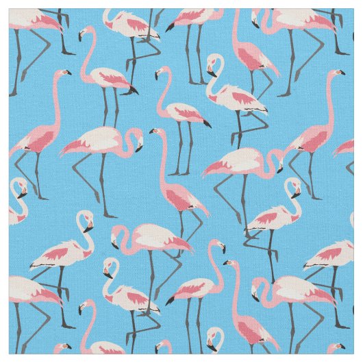 Flamingo patroon op Summer Blue Stof (Close Up)