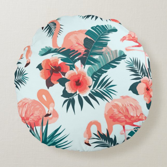 Flamingo patroon rond kussen (Voorkant)