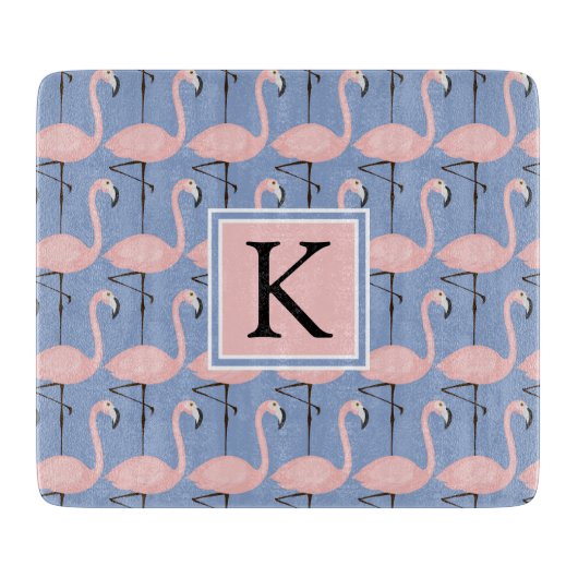 Flamingo patroon van aanbesteding | Monogram Snijplank (Voorkant)