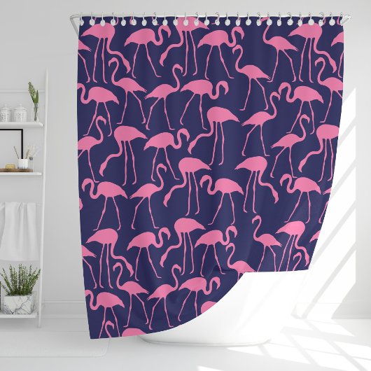 Flamingo patroon van de marine en roze douchegordijn