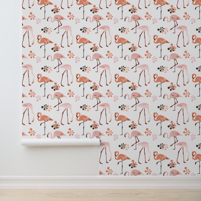 Flamingo Peach Pink Retro Behang (Applicatie)