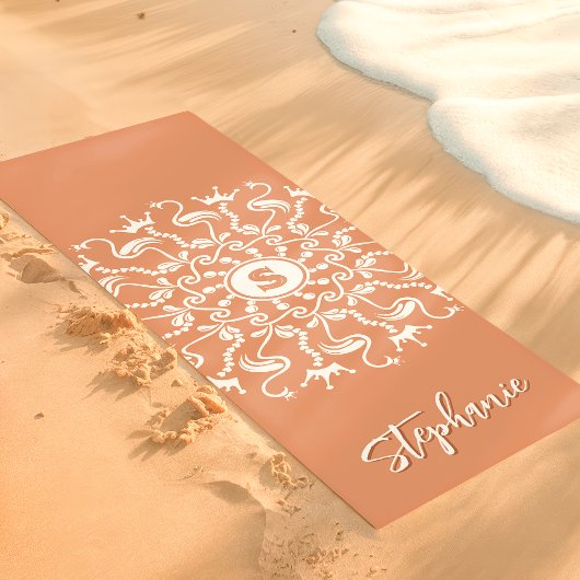 Flamingo Pearl Mandala Monogram Koraal Beachy Yogamat