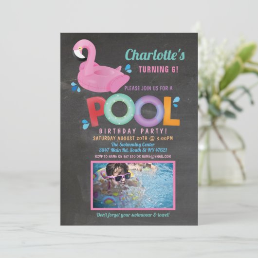 Flamingo Photo Pool Party Birthday Beach Float Kaart (Staand voorkant)