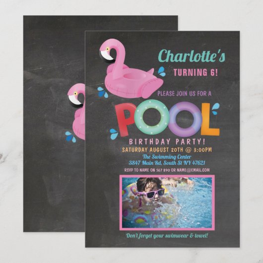Flamingo Photo Pool Party Birthday Beach Float Kaart (Voorkant / Achterkant)
