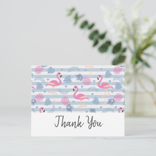 Flamingo & Pineappel Patroon Dank u Briefkaart (Staand voorkant)