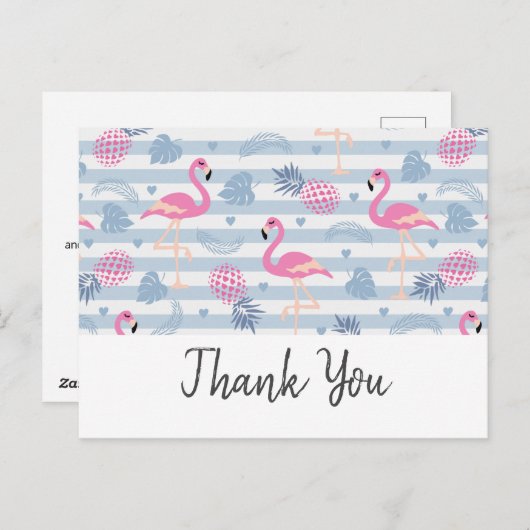 Flamingo & Pineappel Patroon Dank u Briefkaart (Voorkant / Achterkant)