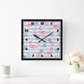 Flamingo & Pineappel Patroon Vierkante Klok (Huis)