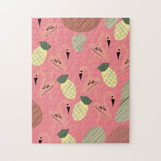 Flamingo Pineappels Hand Drawn Doodles Legpuzzel (Verticaal)