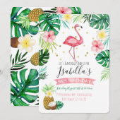 Flamingo Pineapple Birthday Party Invitation Kaart (Voorkant / Achterkant)