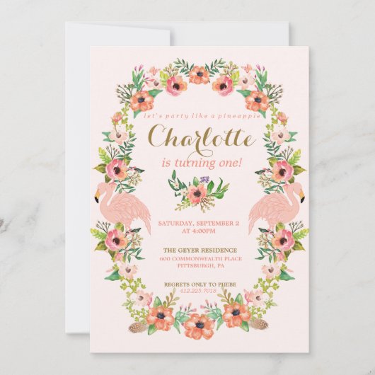 FLAMINGO PINEAPPLE BIRTHDAY-uitnodiging Kaart (Voorkant)