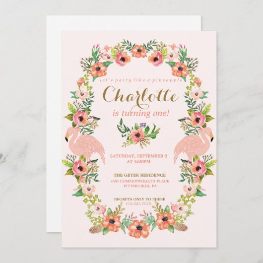 FLAMINGO PINEAPPLE BIRTHDAY-uitnodiging Kaart (Voorkant / Achterkant)