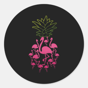 Flamingo Pineapple Cute Tropical Animal Fruit Girl Ronde Sticker