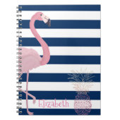 Flamingo, Pineapple Navy Blue Stripes-Personalized Notitieboek (Voorkant)