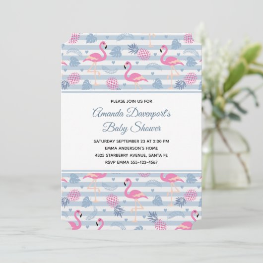 Flamingo & Pineapple Pattern-Baby shower Kaart (Staand voorkant)