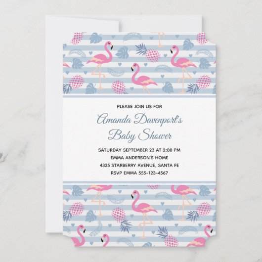 Flamingo & Pineapple Pattern-Baby shower Kaart (Voorkant)