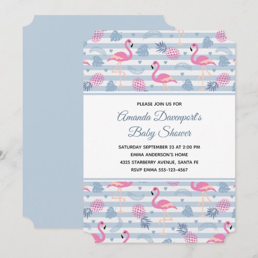 Flamingo & Pineapple Pattern-Baby shower Kaart (Voorkant / Achterkant)