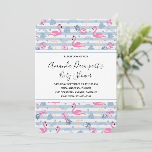 Flamingo & Pineapple Pattern-Baby shower Kaart (Staand voorkant)