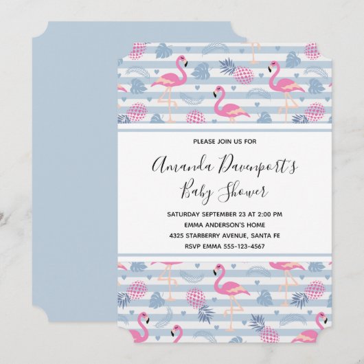 Flamingo & Pineapple Pattern-Baby shower Kaart (Voorkant / Achterkant)