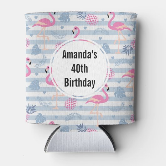 Flamingo & Pineapple Pattern Birthday Blikjeskoeler (Voorkant)