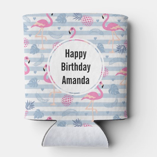 Flamingo & Pineapple Pattern Birthday Blikjeskoeler (Achterkant)