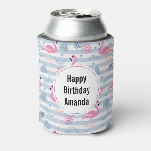 Flamingo & Pineapple Pattern Birthday Blikjeskoeler (Blikje Achterkant)