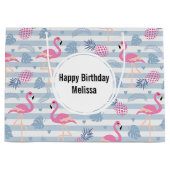 Flamingo & Pineapple Pattern Birthday Groot Cadeauzakje (Voorkant)