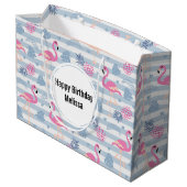 Flamingo & Pineapple Pattern Birthday Groot Cadeauzakje (Achterkant Gekanteld)