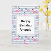 Flamingo & Pineapple Pattern Birthday Kaart (Gele Bloem)