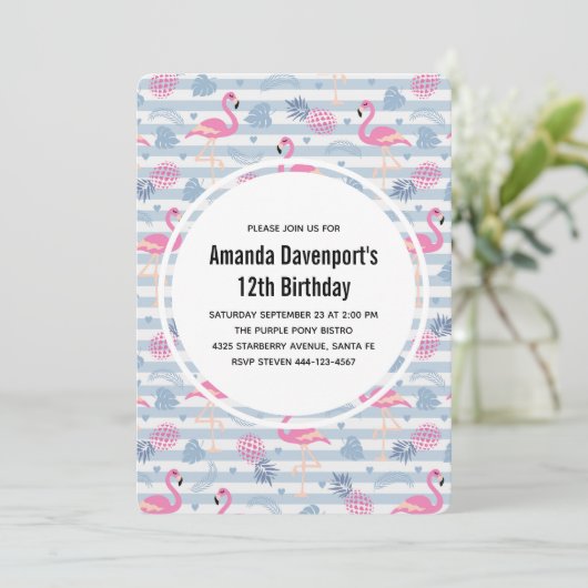 Flamingo & Pineapple Pattern Birthday Kaart (Staand voorkant)