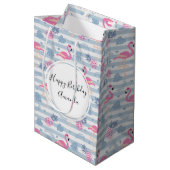 Flamingo & Pineapple Pattern Birthday Medium Cadeauzakje (Voorkant Gekanteld)