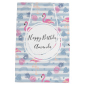 Flamingo & Pineapple Pattern Birthday Medium Cadeauzakje (Achterkant)