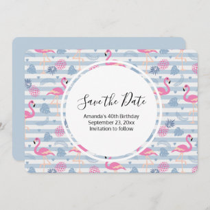 Flamingo & Pineapple Pattern Birthday Save The Date