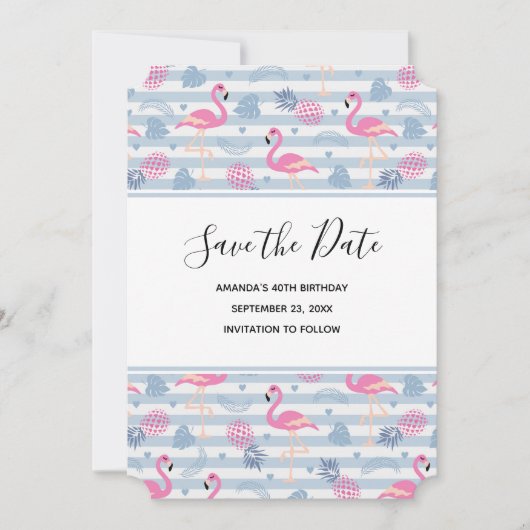 Flamingo & Pineapple Pattern Birthday Save The Date (Voorkant)