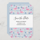 Flamingo & Pineapple Pattern Birthday Save The Date (Voorkant / Achterkant)
