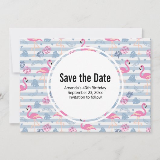 Flamingo & Pineapple Pattern Birthday Save The Date (Voorkant)