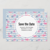 Flamingo & Pineapple Pattern Birthday Save The Date (Voorkant / Achterkant)