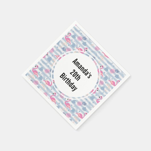Flamingo & Pineapple Pattern Birthday Servet (Hoek)