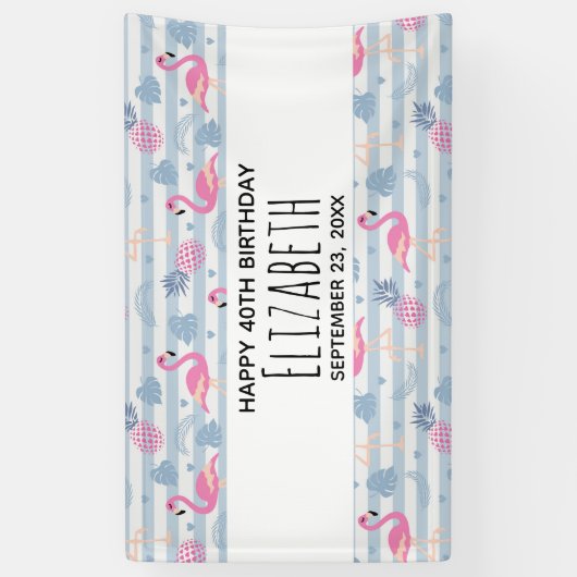 Flamingo & Pineapple Pattern Birthday Spandoek (Verticaal)