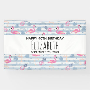 Flamingo & Pineapple Pattern Birthday Spandoek