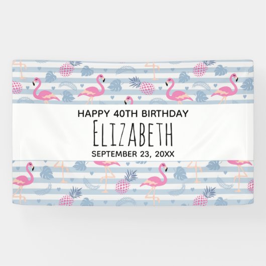 Flamingo & Pineapple Pattern Birthday Spandoek (Horizontaal)