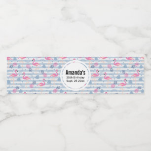 Flamingo & Pineapple Pattern Birthday Waterfles Etiket
